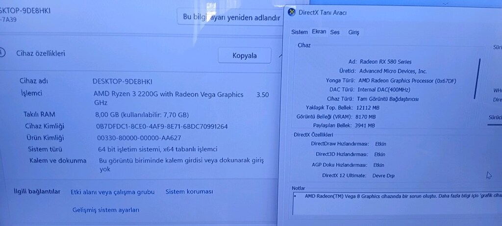 Gaming PC ryzen3+RX580 8gb ekran kartı +8gb ddr4 ram+240gb ssd - 4