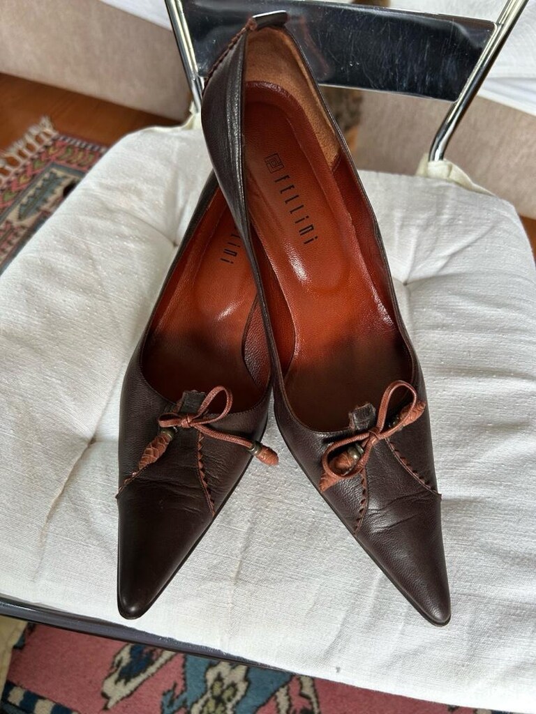 Vintage 39 numara Kahverengi deri topuklu az kullanılmış ayakkabı - 5
