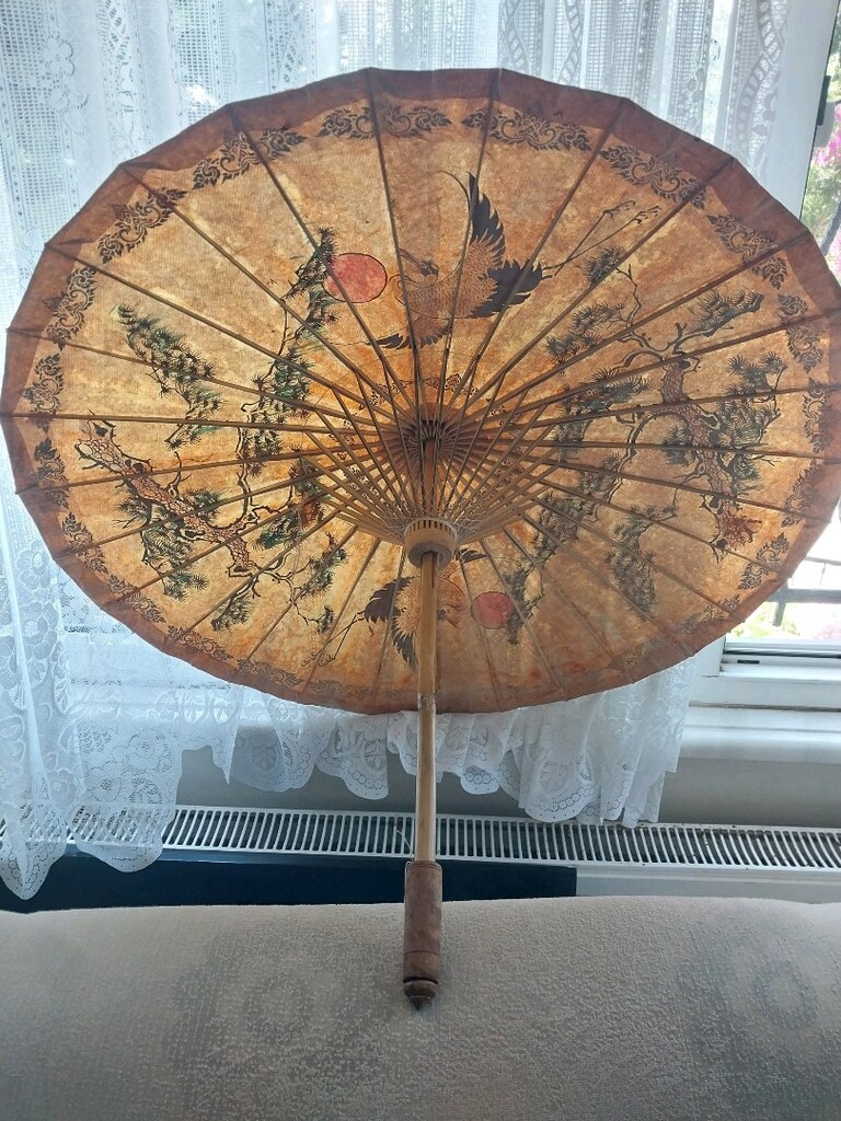 Vintage uzak doğu / Çin motifli el boyama şemsiye - 7