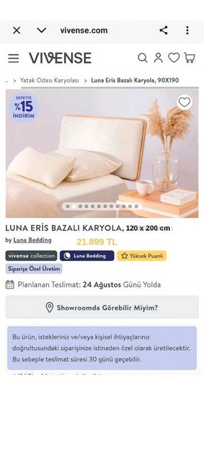 120 X 200 CM BAZALI VİVENSE LUNA KARYOLA