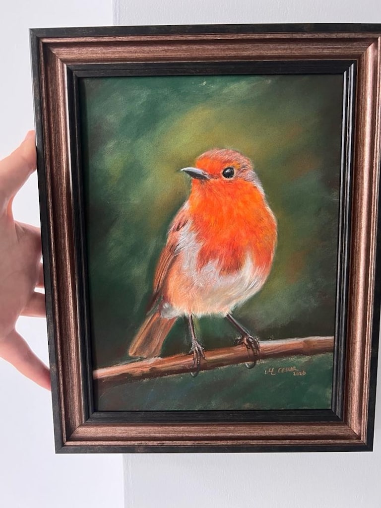 Orijinal Soft Pastel Kızılgerdan (Robin) Kuşu Tablosu 18x24 cm El Yapı - 10
