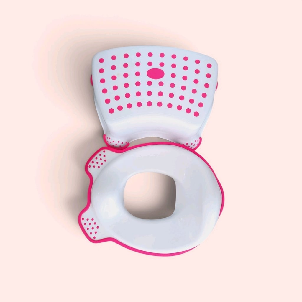 Kaydırmaz Çocuk Taburesi Ve Klozet Adaptörü Pembe Beyaz Lavabo
