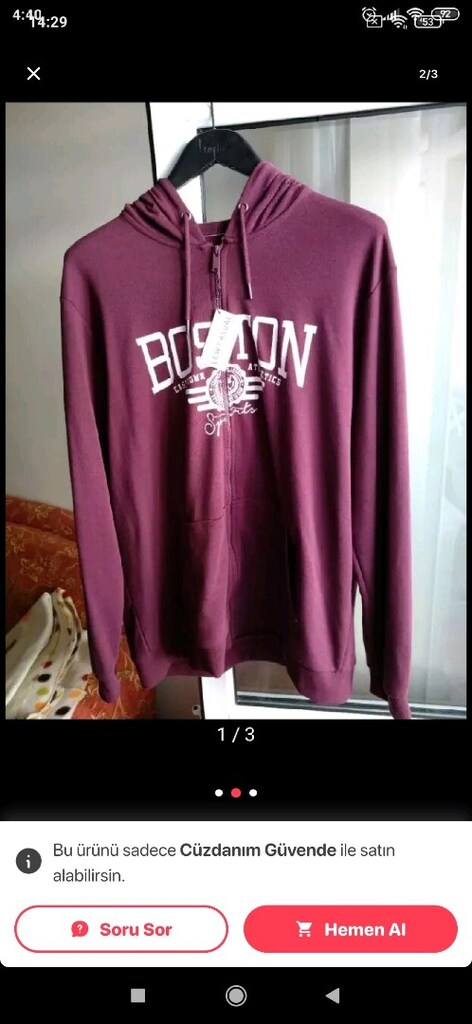 LCW SWEATSHİRT ERKEK KAPŞONLU 3XL BEDEN ÖNÜ FERMUARLI - 3
