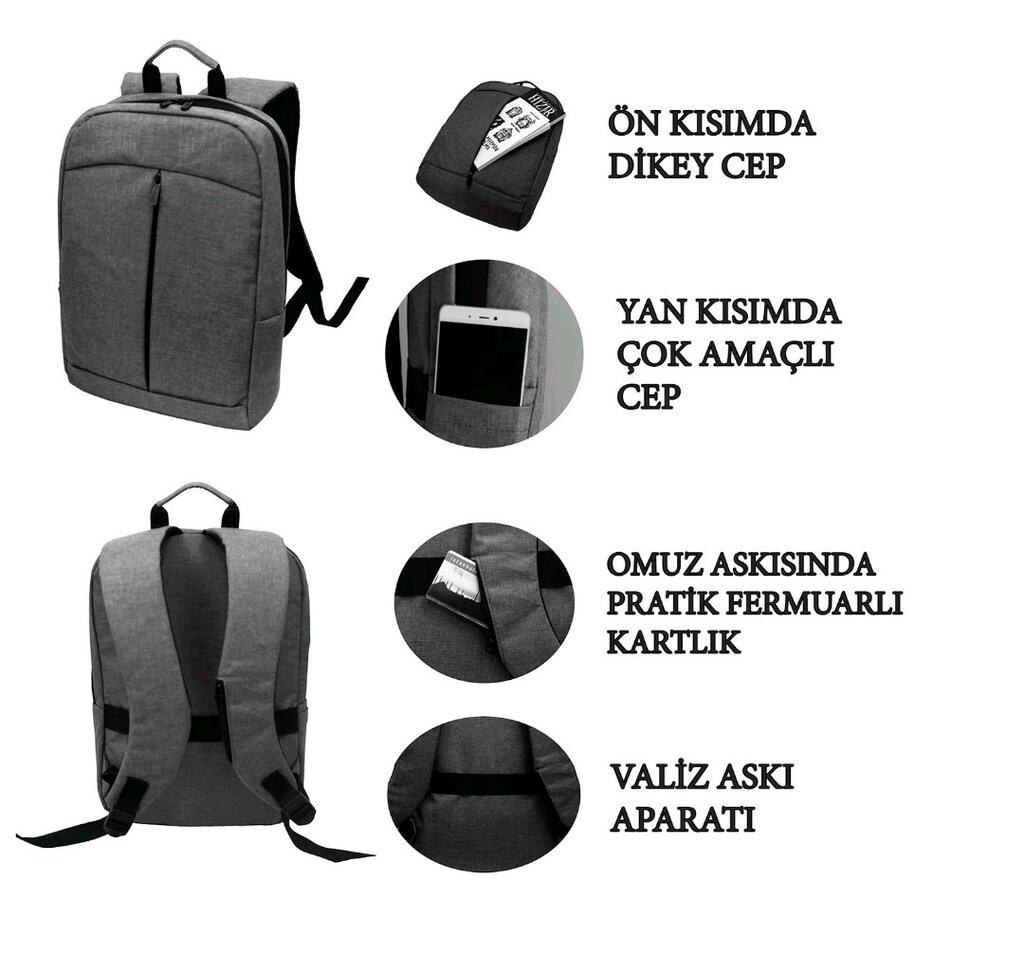 Beutel Notebook Bilgisayar Laptop Sırt Çantası - Gri - 4