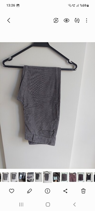 M&S 40 no.Gri ince kadife bayan pantolon