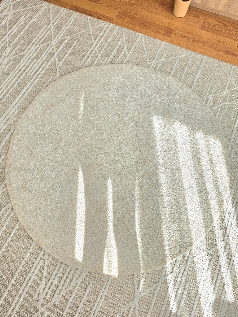 Ikea Stoense 130 cm yuvarlak bej halı kırık beyaz kilim - 8