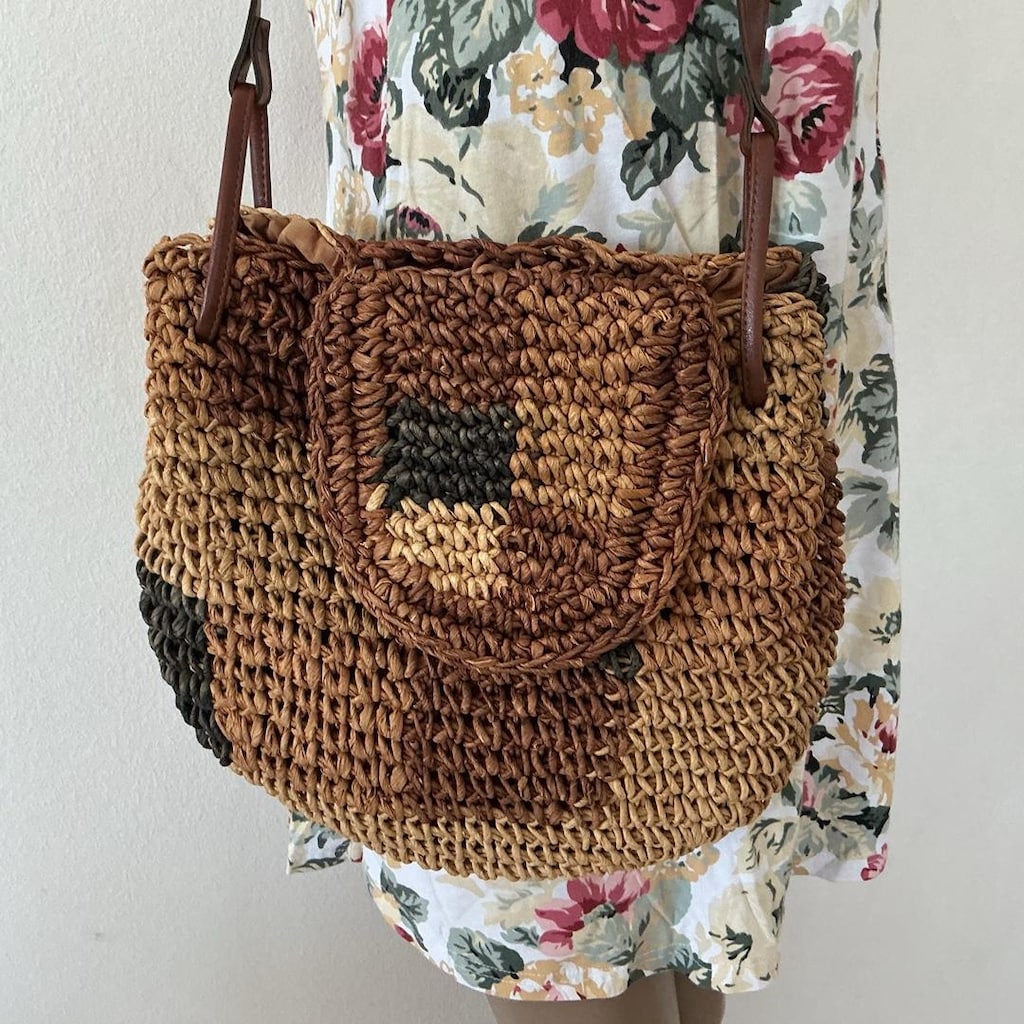 bohem stil hasır çanta - 5