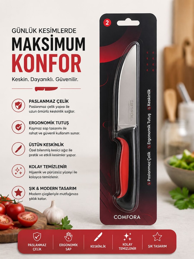 Comfora No:2 Profesyonel Mutfak Bıçağı – Paslanmaz Çelik