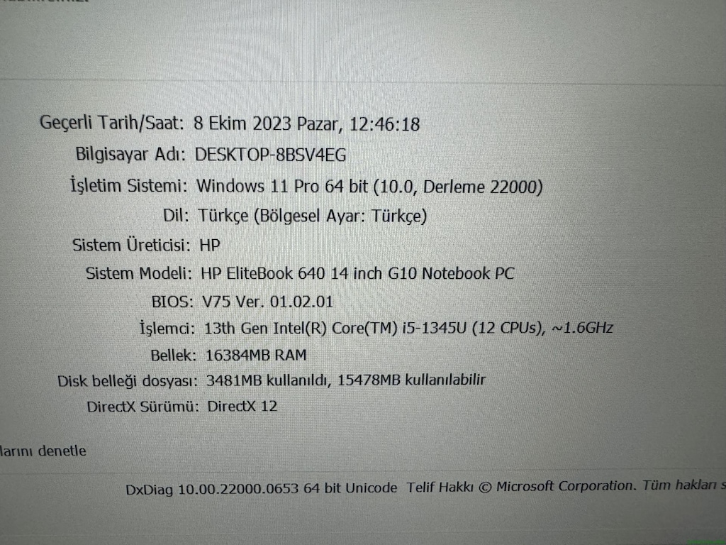HP İ5 13. NESİL 16 GB RAM 256 M2SSD - 7