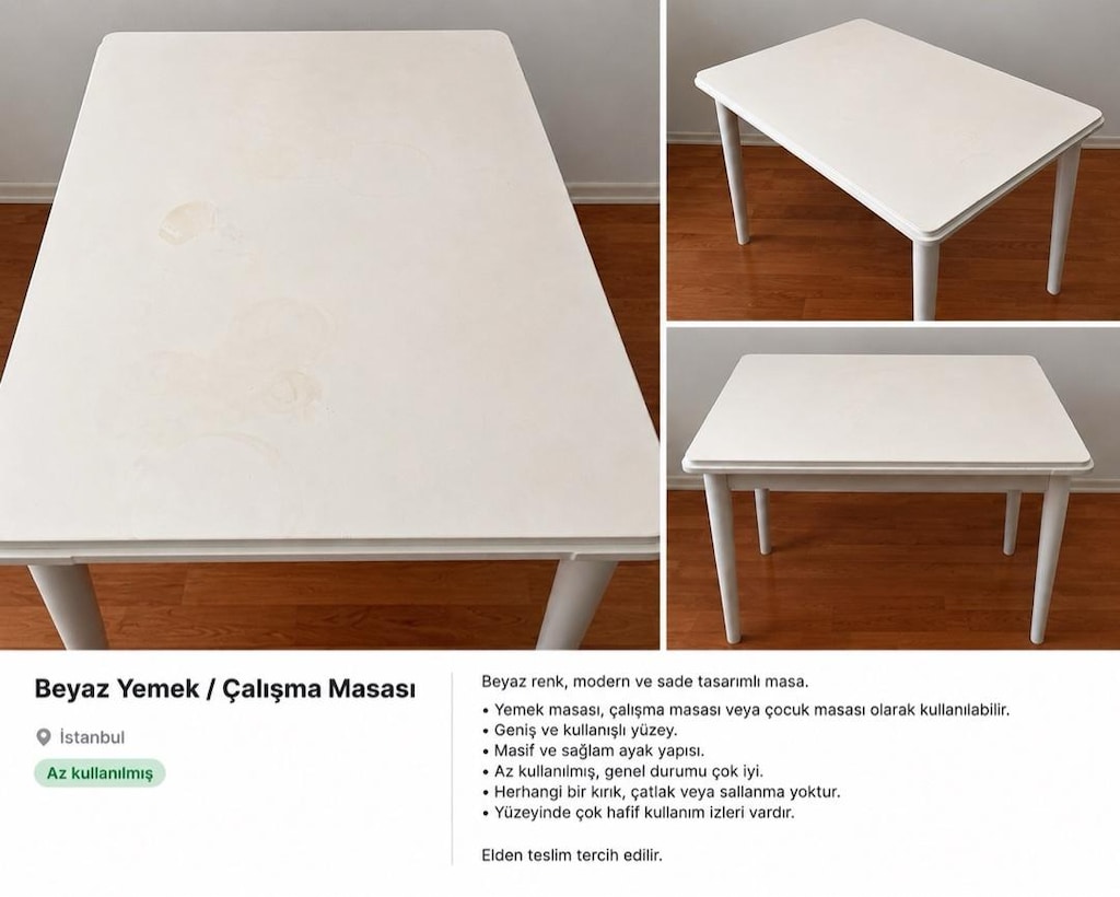 Beyaz masa yemek masası çalışma masası