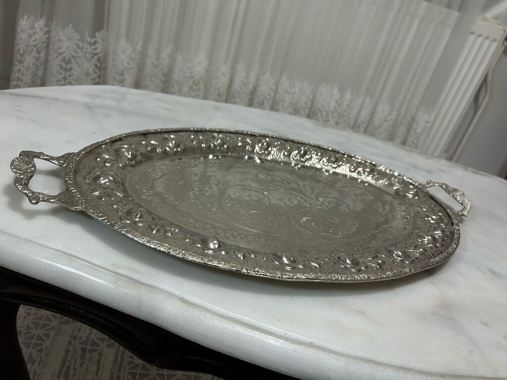 Vintage Oval Gümüş Kaplama Tepsi - 4