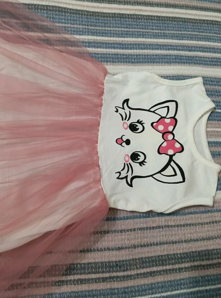 Beyaz Pembe Tüllü Desenli Bebek Elbisesi - 4