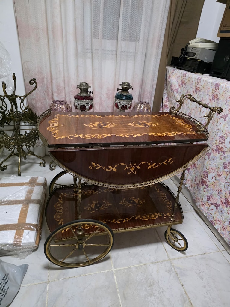 Antika / Vintage İtalyan İşçilikli Pirinç Detaylı Servis Arabası - 2