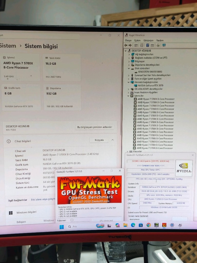 RTX 3070 RYZEN7 5700X 16GB RAM 1TBM2SSD 750W AKVARYUM KASA - 8