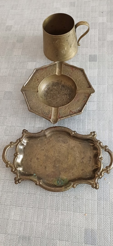3 lot objeler kul taplası mini tepsi kupa pirinc - 2