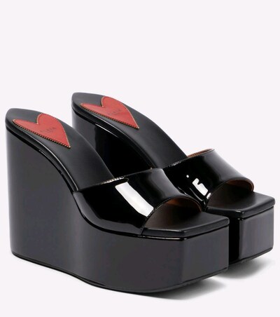 AlaïaPatent leather platform wedge mules