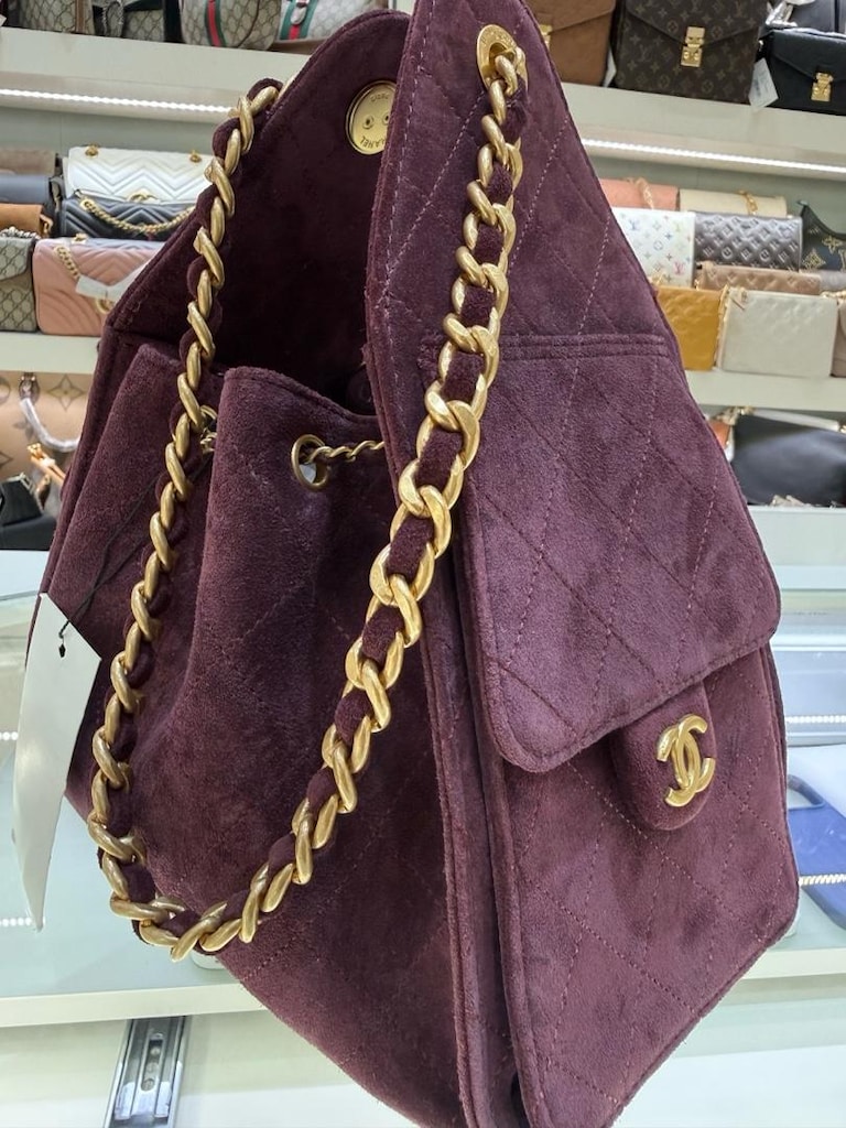 Chanel Kapitone Süet Zincirli Omuz Çanta - 3