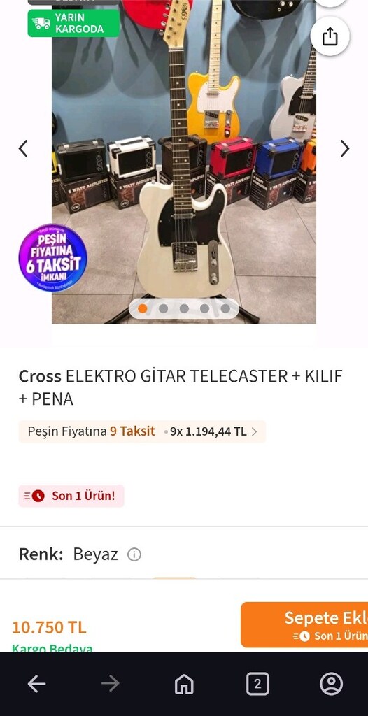 SIFIR , EKONOMİK "CROSS" MARKA ELEKTRO GİTAR (Beyaz Renk) - 3