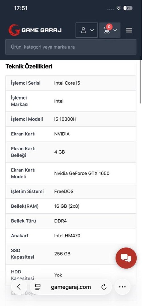 Fiyat/Performans Game Garaj Laptop | i5 10300H - GTX 1650 - 32GB RAM - - 9