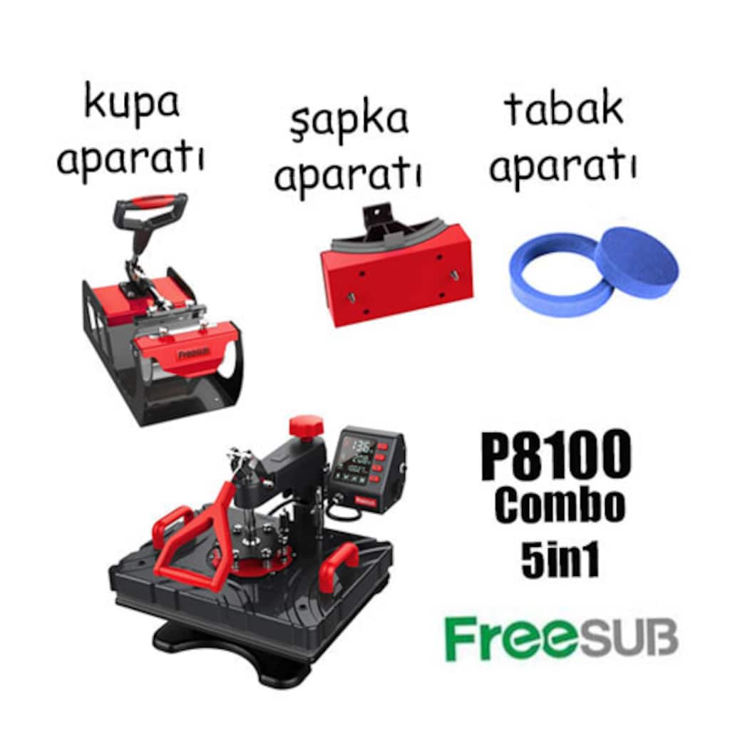 FREESUB P8100 5'i 1 Arada Transfer Baskı Presi 29x38 Kupa Şapka Tabak - 4