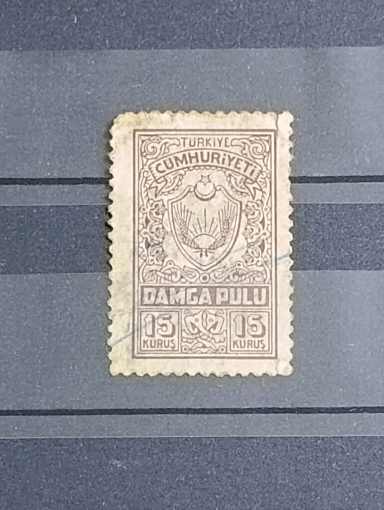TÜRKİYE CUMHURİYETİ 15 KURUŞ'LUK DAMGA PULU - 2