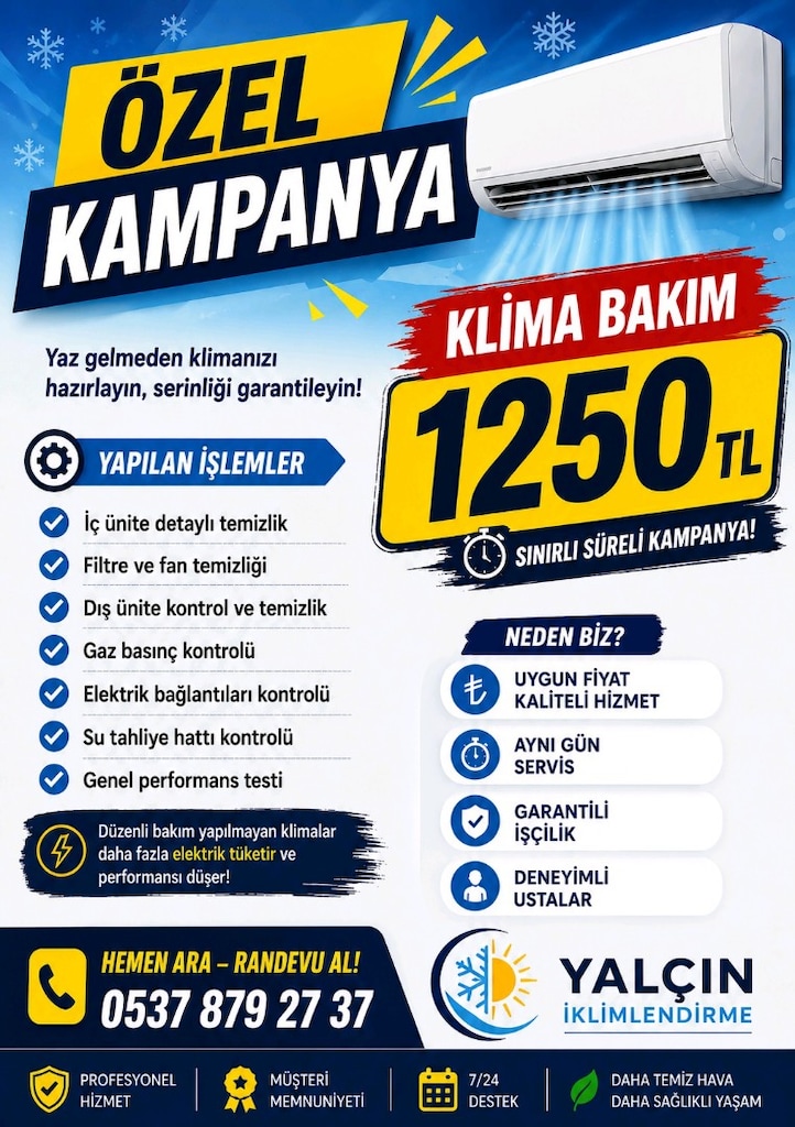 KLİMA BAKIMI KAMPANYA ACİL UYGUN FİYAT
