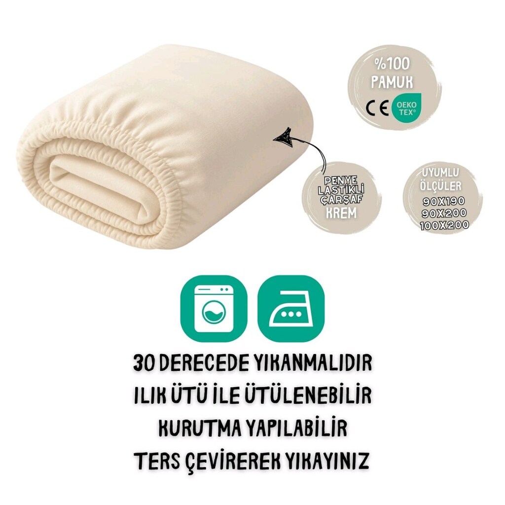 Tek kişilik Pamuk) Penye Lastikli Çarşaf - 2