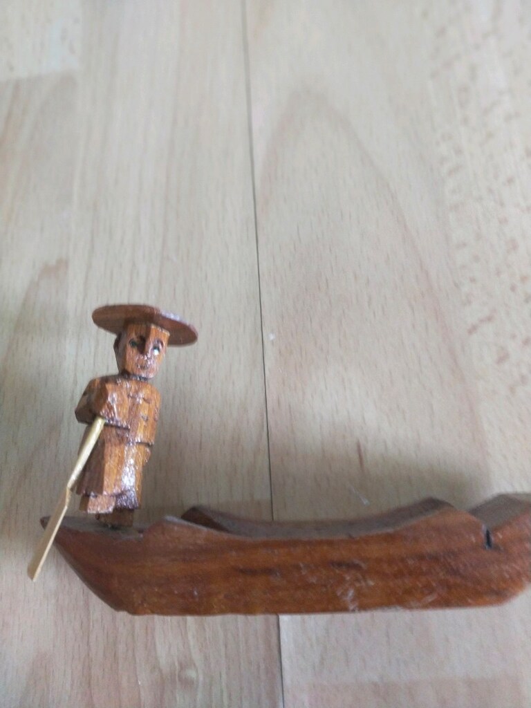 Ahşap Kürekçi Figürlü Dekoratif Tekne - 2