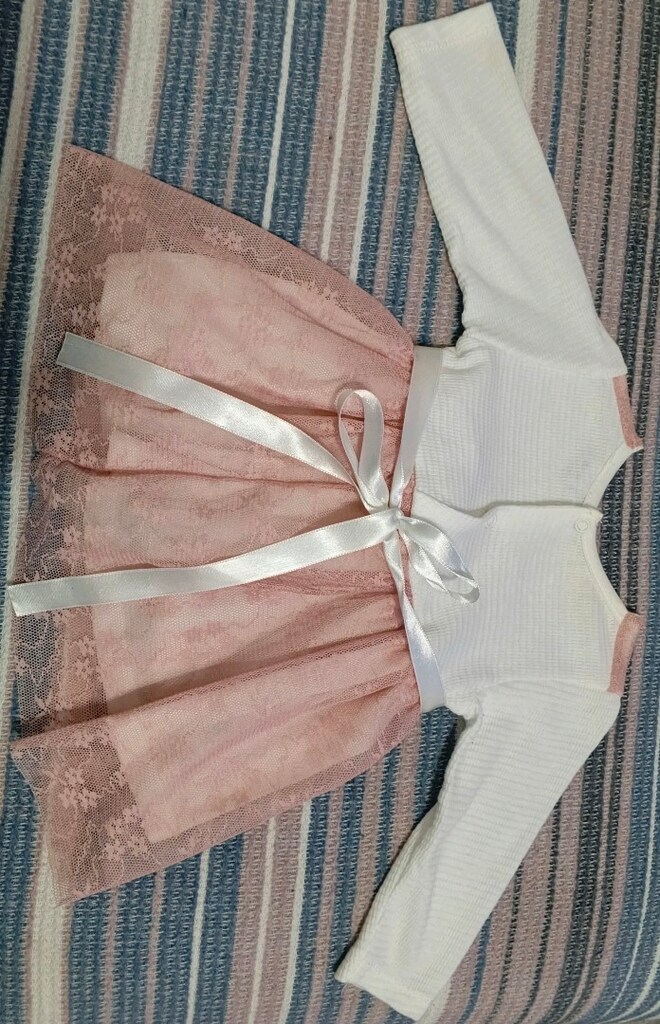 Beyaz Pembe Tüllü Kimoki Bebek Elbisesi - 5