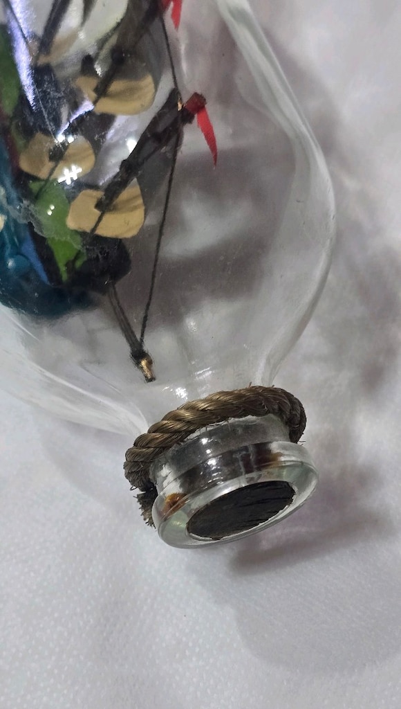 Vintage Cam Şişe İcinde Dekoratif Yelkenli Gemi Maketi - 4