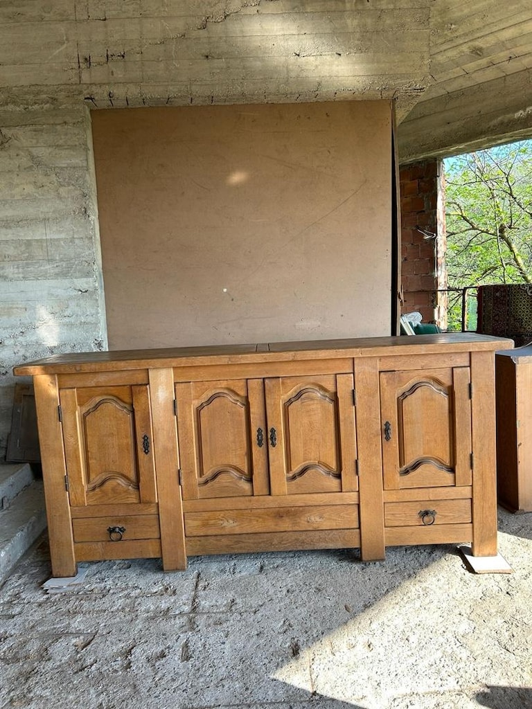 Fransız Masif Meşe Büfe 260cm Enfilade El Oyması - 2