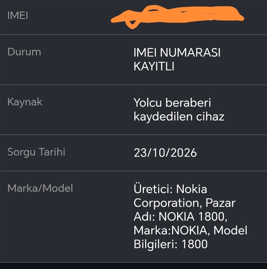 Nokia 1800 imail kayıtlı e devletten sorgulattım - 2