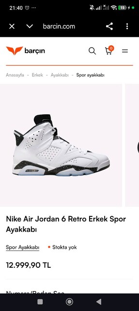 Danimarka'dan aldım. Nike Air Jordan 6 Retro Erkek Spor Ayakkabı 43 nu