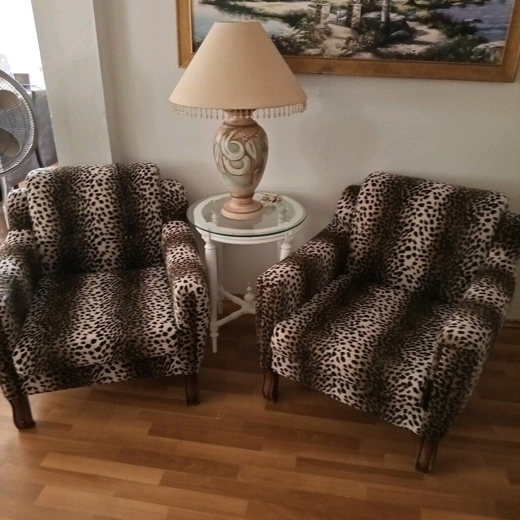 2 adet berjer leoparlı koltuk