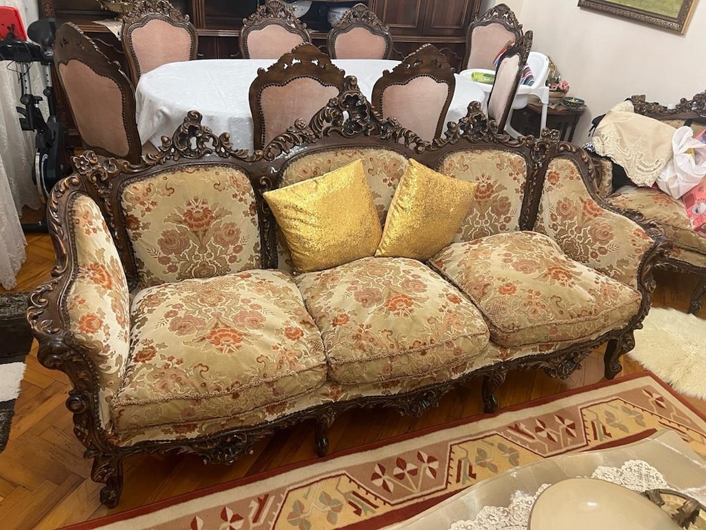 ceviz el oymazı antika vintage koltuk takımı - 2