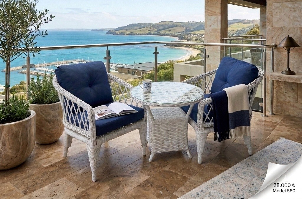İki Kişilik Rattan Balkon Takımı, Rattan Bahçe Mobilyası KAPIDA ÖDEME - 2