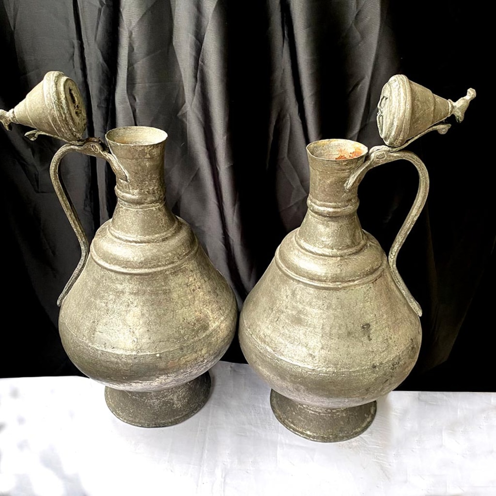 1960 Afyon Dövme Bakır "Kuşlu" Gelin Güğümü Seti - 3