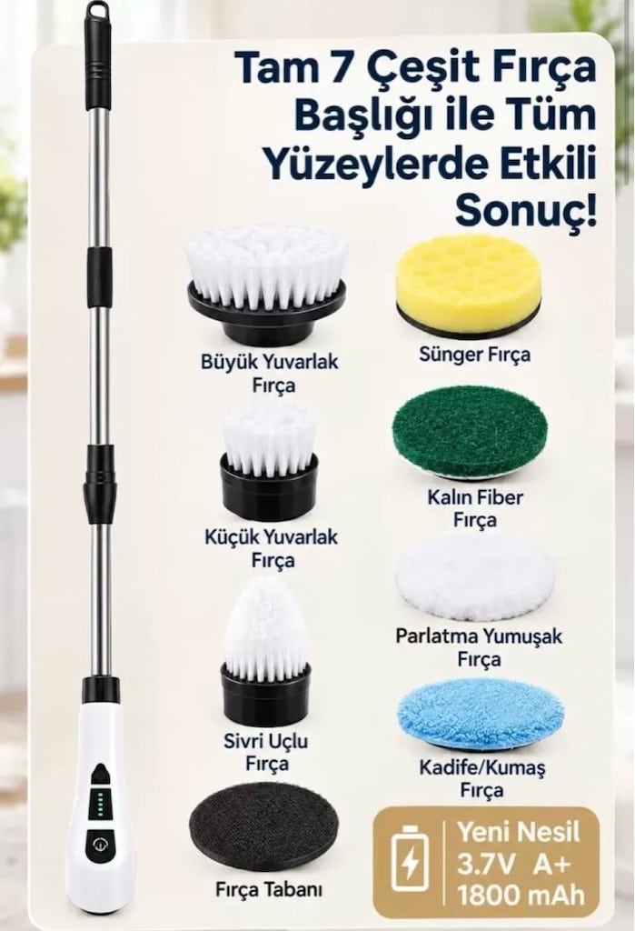 Turbo Clean Elektrikli Temizlik Fırçası 7 Başlıklı Kablosuz Şarjlı Dön - 2