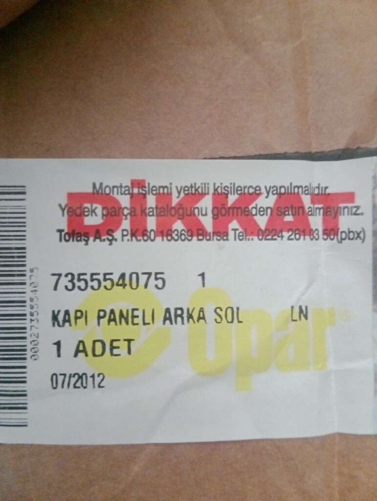 FİAT LİNEA ARKA SOL KAPI PANELİ OPAR ORJİNAL SIFIR PARÇA - 7