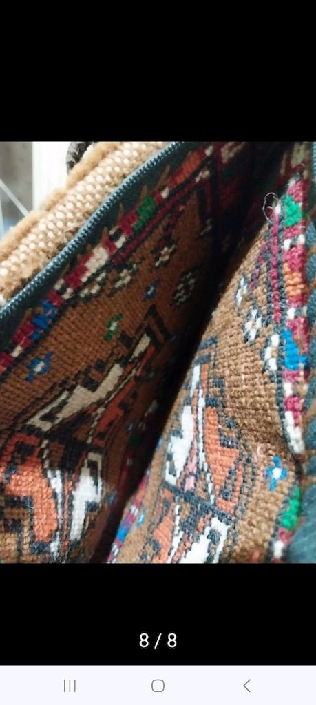 Vintage El Dokuma Yün Halı /Dokuma Dekor Çanta - 7