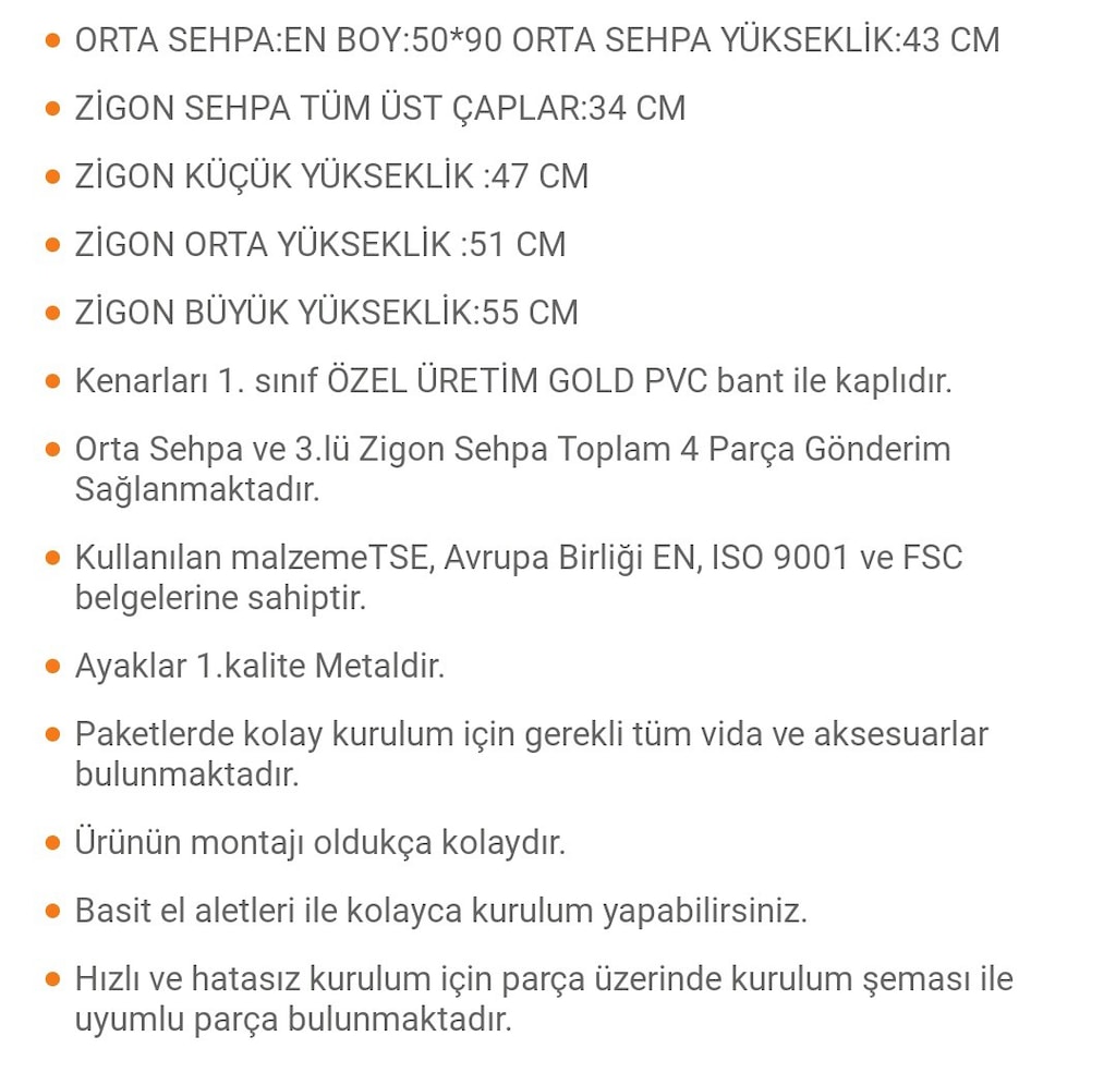 Gold Krem Model 3 lü Zigon Sehpa ve Orta Sehpa - 8