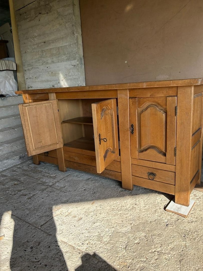 Fransız Masif Meşe Büfe 260cm Enfilade El Oyması - 11
