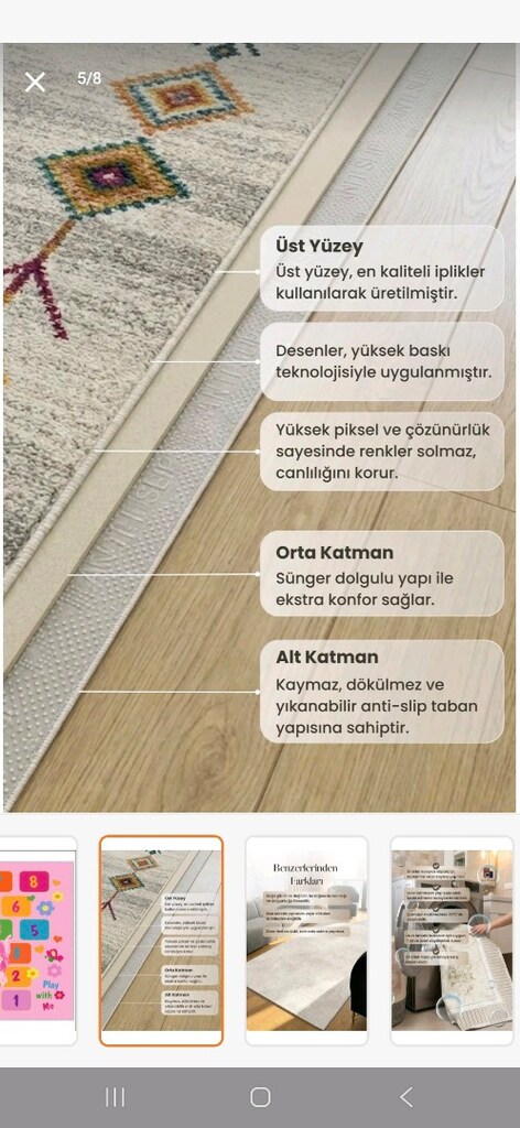 PEMBE SEKSEK DESENLİ ÇOCUK ODASI HALISI LEKE TUTMAZ KAYMAZ TABAN HALI - 7