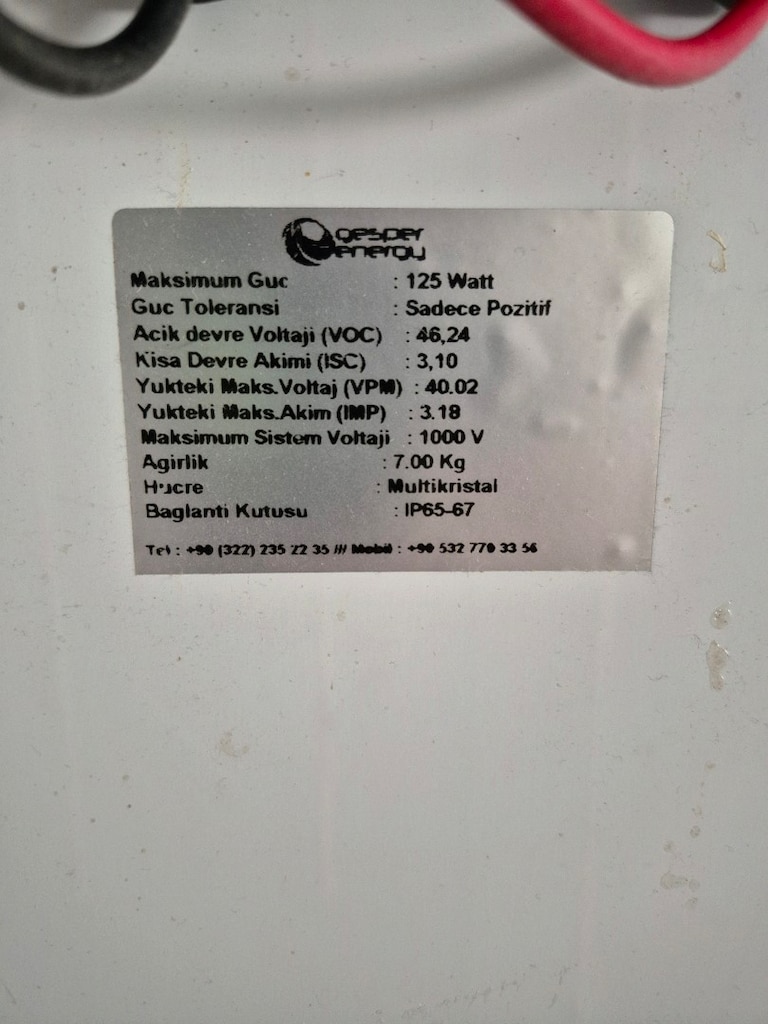 125 watt güneş paneli solar panel