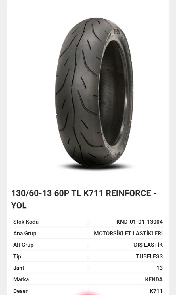 130/60-13 60P TL K711 REINFORCE - YOL