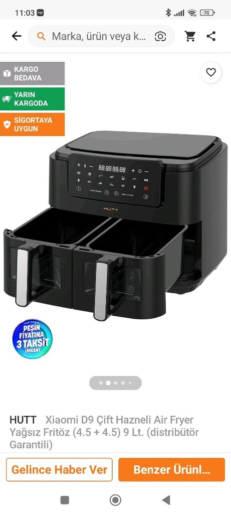 HUTT Xiaomi D9 Çift Hazneli Air Fryer Yağsız Fritöz (4.5 +4.5) 9 Lt. - 5