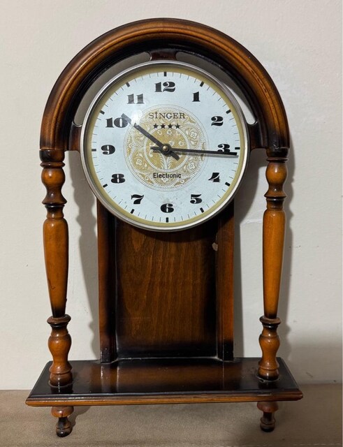 Vintage Singer Ahşap Dekoratif Quartz Duvar Saati