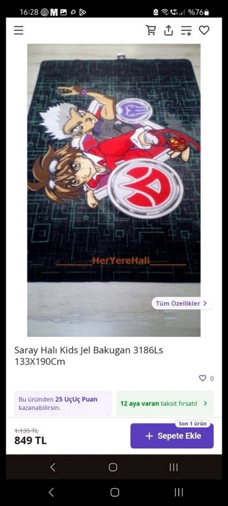 Bakugan detaylı kaydırmaz çocuk odası halısı - 7