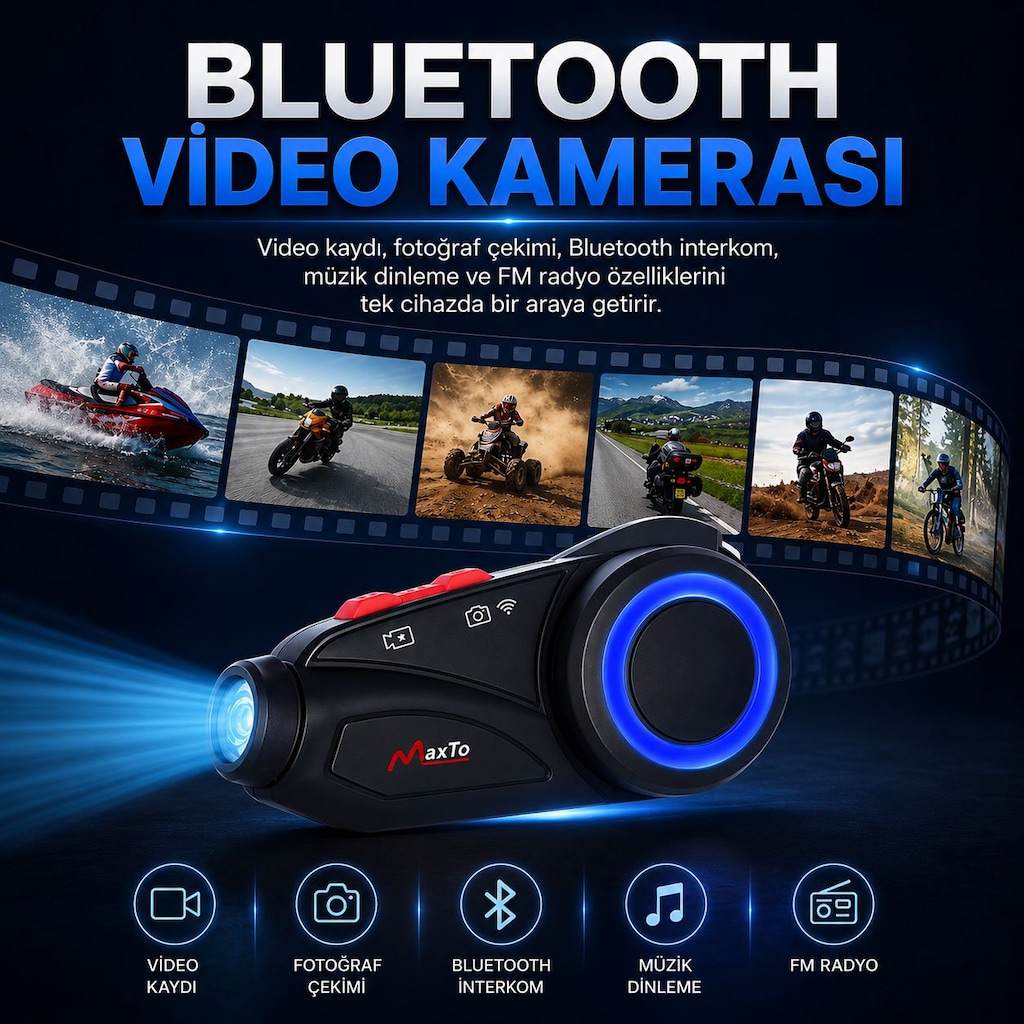 MAXTO M3S 2K Bluetooth Kask Kamerası Intercom Wi-Fi IP67 Su Geçirmez - 9