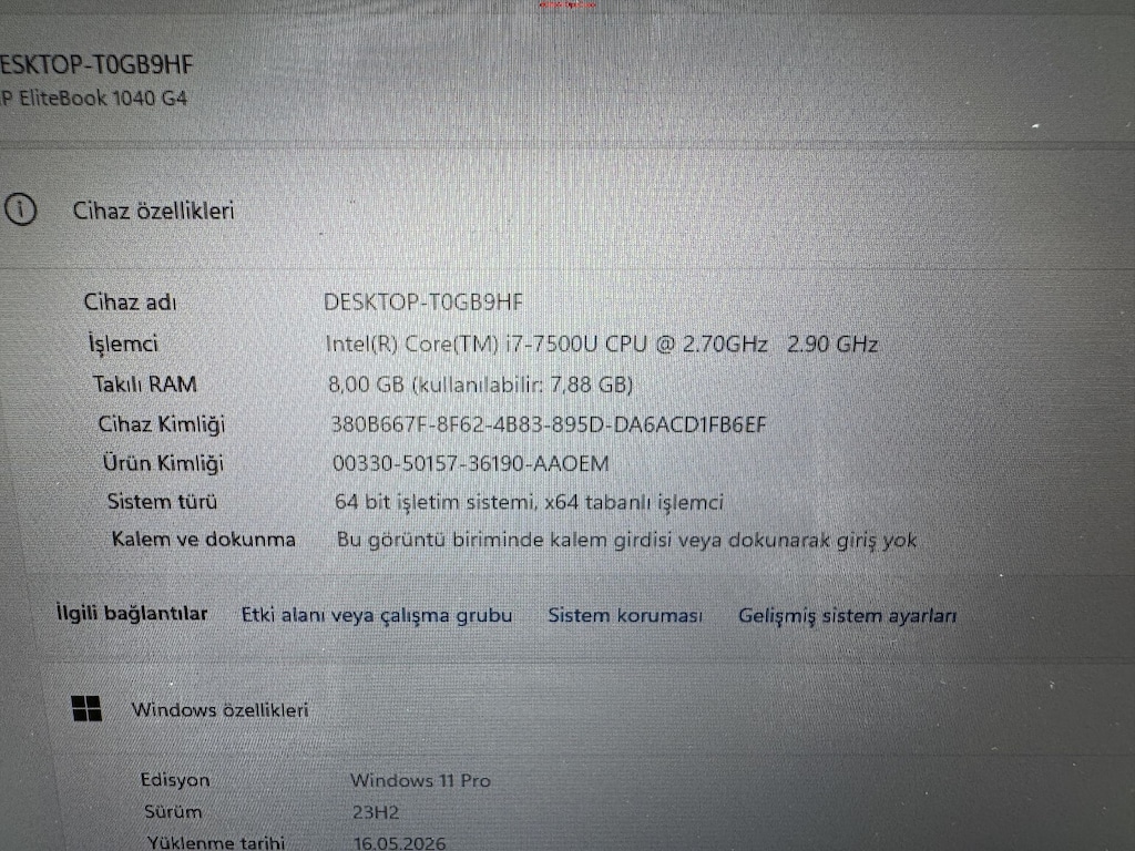HP ELİTBOOK İ7 7. NESİL 8 GB RAM 256 NVME - 4